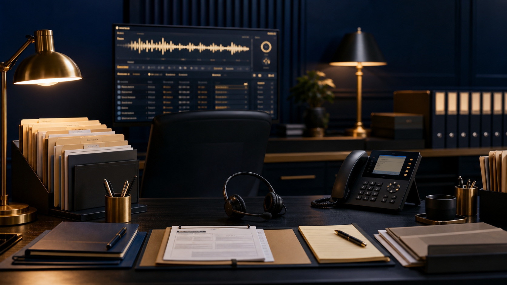 Legal intake operations desk with call monitoring tools